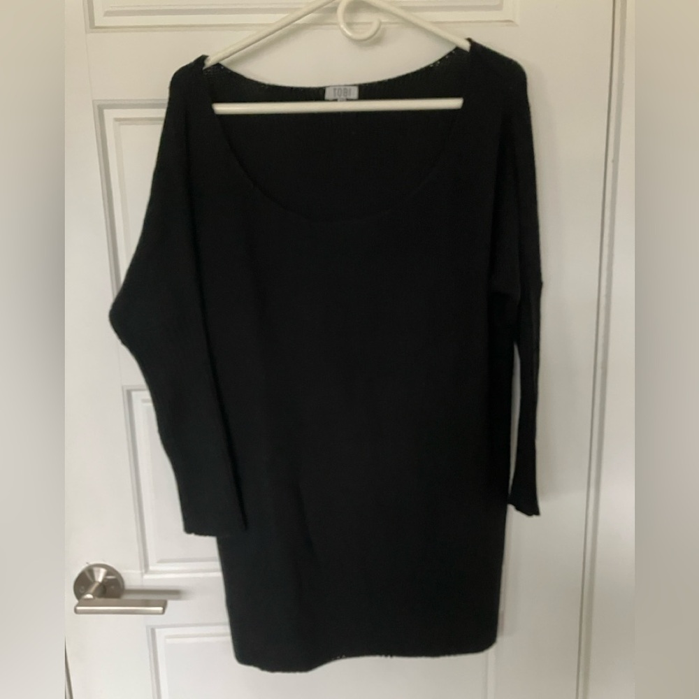 Tobi Black Ribbed Knit Long Sleeve Oversized Sweater